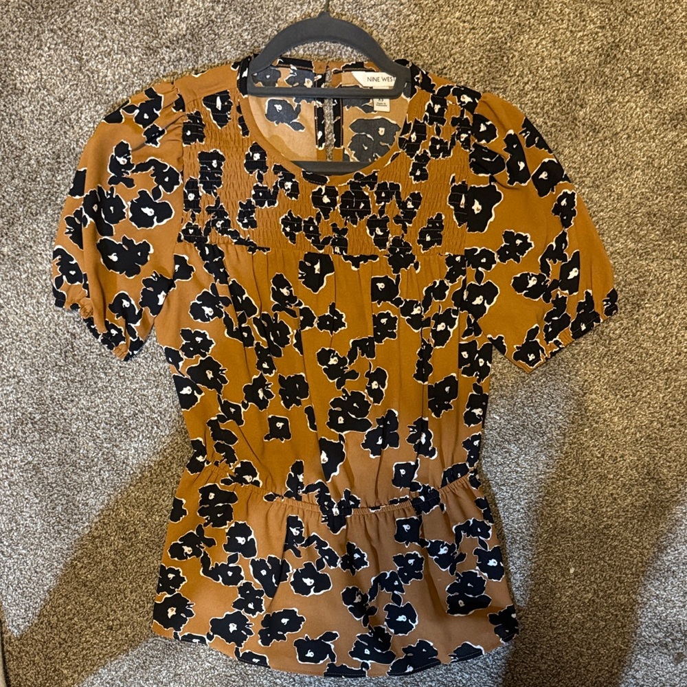 Nine West Black and Brown Floral Blouse